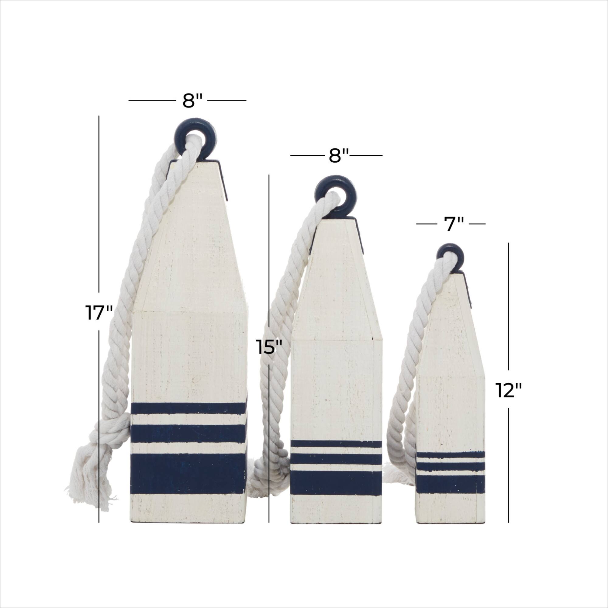 White & Navy Wood Farmhouse Nautical Sculpture Set